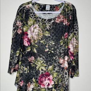 Time and Tru Floral Leopard Blouse - Black and Pink